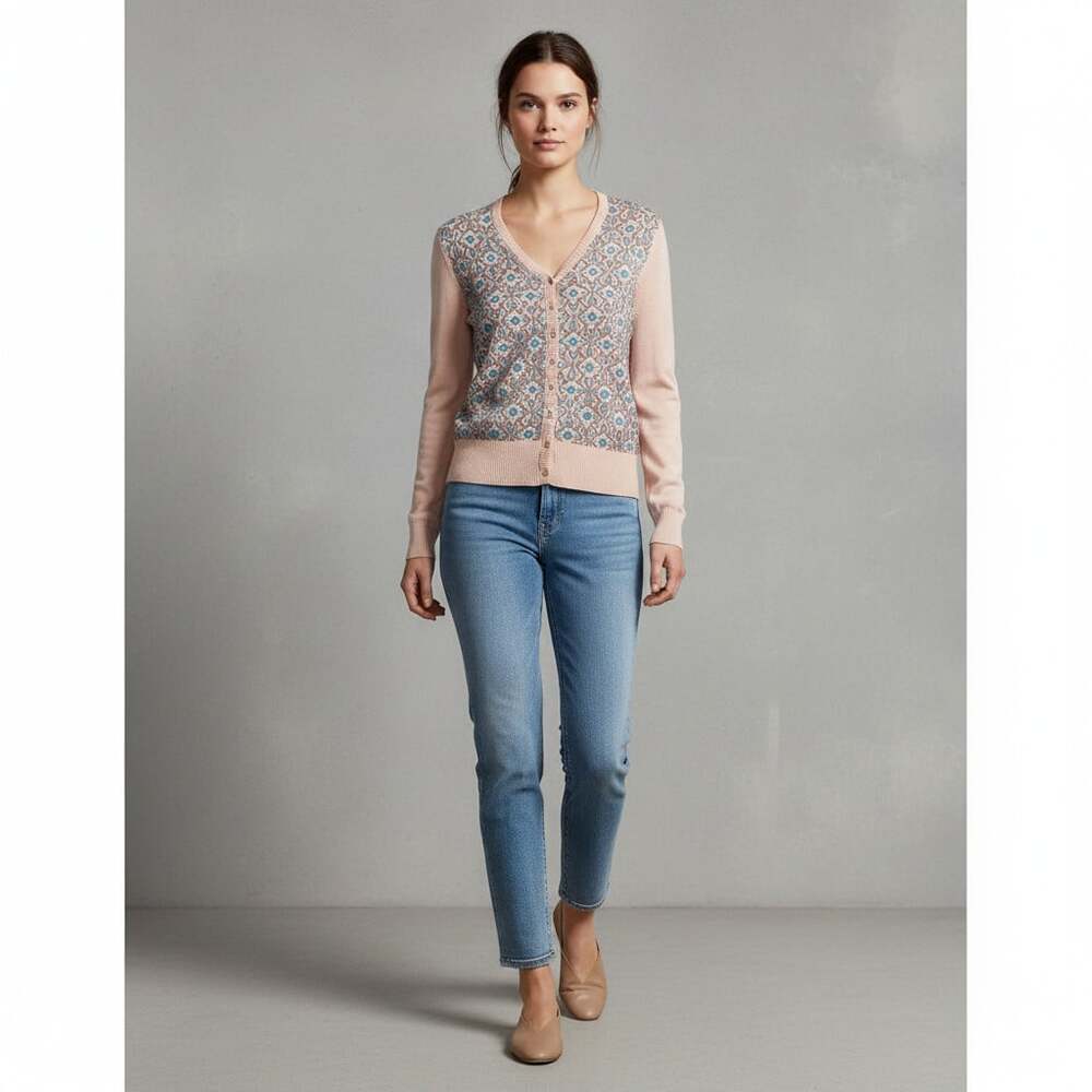 Vintage Y2K DKNY Beaded Embroidered Cropped Cardigan Small Blush Pink